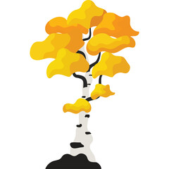 Autumn Aspen Tree With Yellow Leaves And White Bark On Transparent Background Fall Season Nature Element