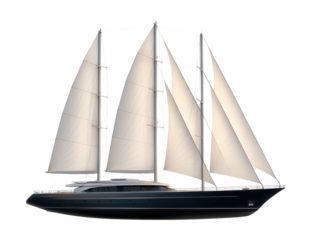 Luxury sailing yacht featuring multiple masts and elegant exterior design.