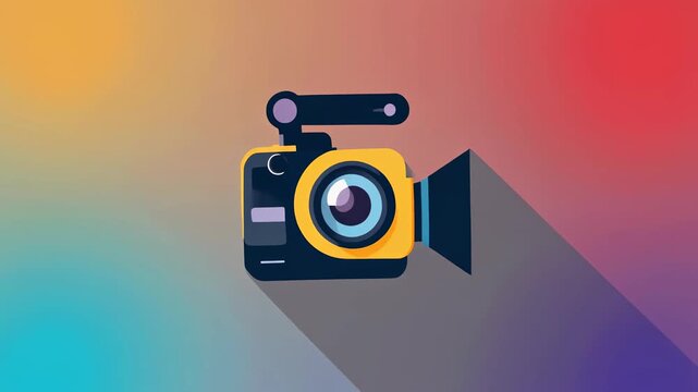 Flat illustration of camera icon on colorful background.