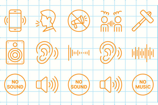 Sound and noise line icons set, communication and audio symbols