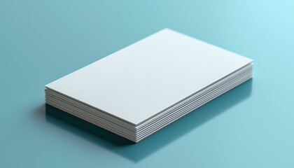 Fototapeta premium A stack of blank white business cards on a light blue surface with a subtle shadow