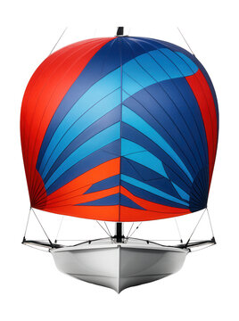 Lightweight racing dinghy featuring a vibrant, large spinnaker.