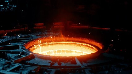 Dynamic medium shot of high frequency induction furnace at work emphasizing energyefficient metal melting and bright sparks from electromagnetic induction heating.