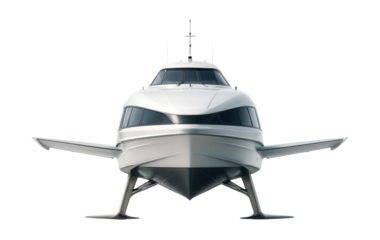 Fast hydrofoil ferry featuring a sleek hull and foldable wings.
