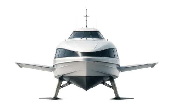 Fast hydrofoil ferry featuring a sleek hull and foldable wings.