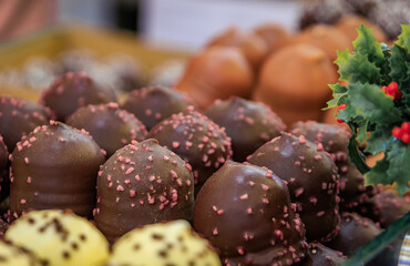 Artisanal Dubai chocolate with pistachios at Strasbourg Christmas Market, France.