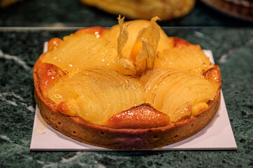 Pear Tart Tarte aux Poires, artisanal bakery around Christmas, Strasbourg France