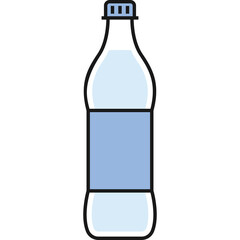 Clear Plastic Bottle With Light Blue Liquid And Light Blue Label On Transparent Background Isolated Simple Vector Art