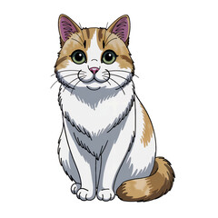 Cute happy white and orange cat. Cartoon illustration isolated on white background.