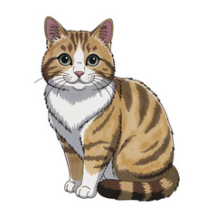 Cute happy smiling tabby cat. Cartoon illustration isolated on white background.
