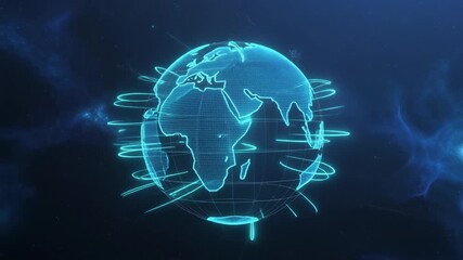 Dynamic digital Earth hologram displaying a global network of data streams and glowing technological connections - Powered by Adobe