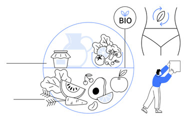 Organic food concept. Organic food featured with fruits and vegetables promoting eco-friendly eating. Organic choices inspire healthy lifestyles and sustainability. For health, wellness, eco-living