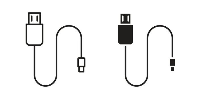 USB cable icon with editable stroke. Thin Line and flat icons for UI designs