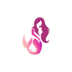 logo of a mermaid with a beautiful tail swimming, marine life logo