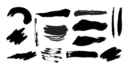 vector set of hand drawn ink splashes. Vector Set of Black and Gray Paint Swatches. Abstract Hand-Drawn Brush Strokes and Oil Textures.