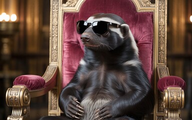 Portrait Honey Badger Wearing Sunglasses