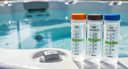 Hot tub water testing kit with ph bromine and chlorine indicators for maintaining water quality and sanitation in spas and pools