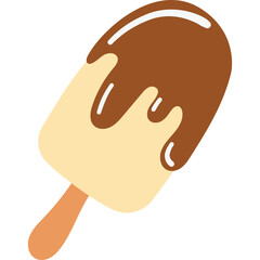 Creamy Vanilla Ice Cream Bar Coated in Rich Chocolate Syrup Dripping Down the Sides on a Wooden Stick on a Transparent Background