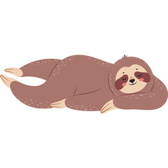 Naklejka premium Cute brown sloth animal sleeping peacefully with eyes closed on a transparent background a simple flat illustration with a whimsical feel perfect for children's themes and relaxation concepts