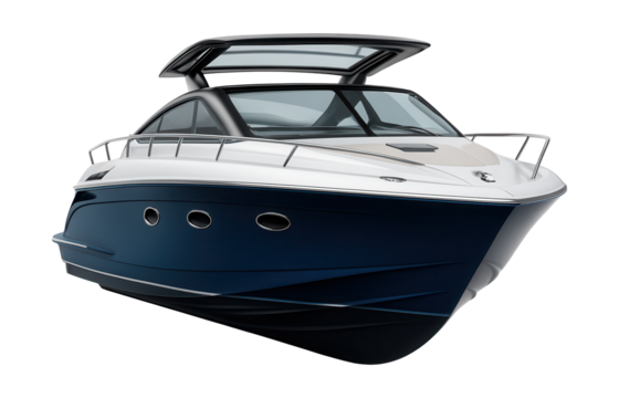 Compact sporty yacht featuring a sleek design and retractable sunroof.