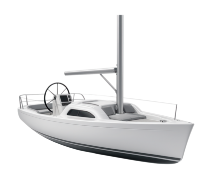 Contemporary mini-yacht featuring a roomy cockpit and built-in navigation mast.