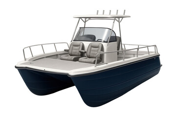 Naklejka premium Twin-hulled fishing catamaran with a roomy deck space.