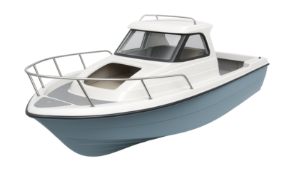 Compact fishing boat with cozy sleeping space and protective bow rails.