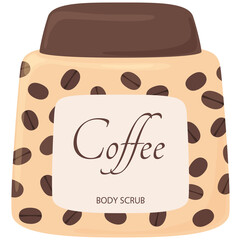 Cartoon Coffee Body Scrub Jar With Beans On A Transparent Background For Skincare And Beauty Products