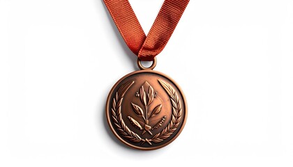 A bronze medal hanging on a ribbon, a symbol of honor and achievement