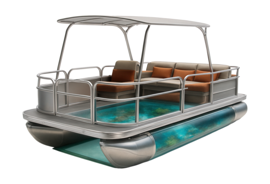 Transparent-viewing glass-bottom pontoon boat.