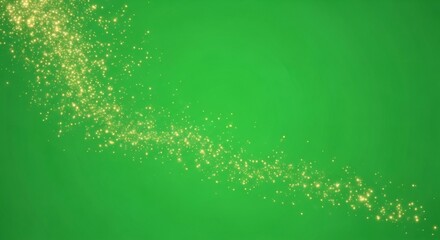 Obraz premium Golden flying particles on green screen. Beautiful yellow light effect for chromakey video. Abstract shimmer dust on isolated background.
