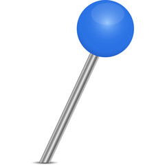 Blue Round Head Push Pin With Silver Metal Shaft On A Transparent White Background With A Subtle Shadow