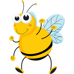 Cute Cartoon Bee Character With Big Eyes And Wings Dancing Joyfully Against A Transparent Background Ideal For Childrens Educational Content