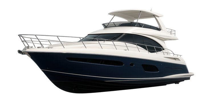 Fototapeta Elegant yacht featuring a flybridge and durable stainless steel railings.
