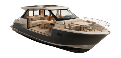 Sleek yacht featuring a minimalist interior and open-concept design.