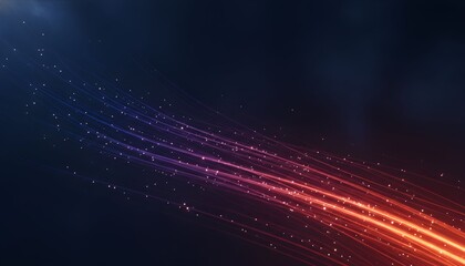 Obraz premium Abstract background with flowing streams of glowing orange and blue light particles.