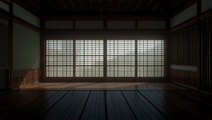 Obraz premium japanese on green room japan tropical desing and tatami mat floor.3D rendering