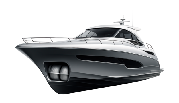 Motor yacht featuring a sleek bow and built-in fender storage.
