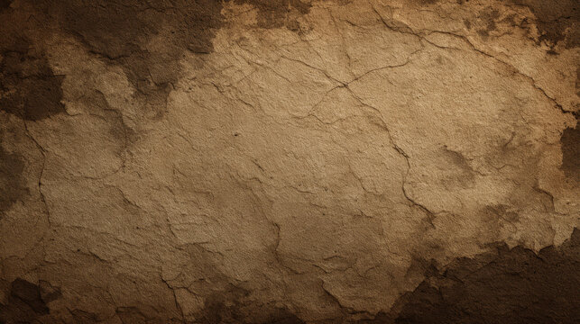 Aged parchment texture background with cracked paper surface and warm brown tones, vintage grunge texture evokes ancient map or fantasy game backdrop