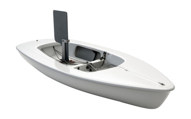 Compact dinghy featuring an adjustable daggerboard and slim cockpit design.