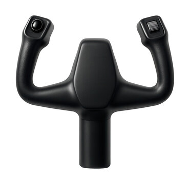 Cockpit control yoke featuring a push-to-talk button and trim switch.