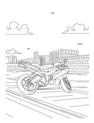 Fototapeta premium Sport Motorcycle on City Street – Line Art Illustration