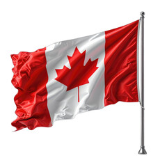 The Canadian flag waves majestically against a stark black background.