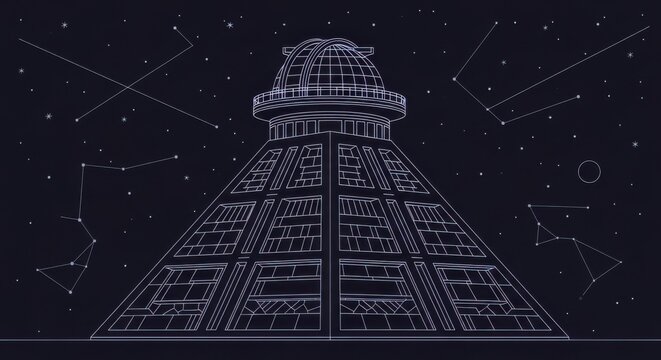 Intricate geometric lighthouse against a starry night sky - Powered by Adobe