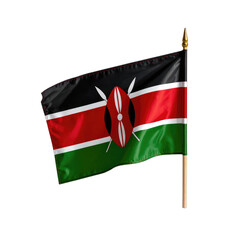 A small Kenyan flag waves against a black background.