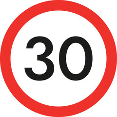 Circular Speed Limit Sign Displaying The Number 30 In Black Against A White Background With A Red Border © Mhamad