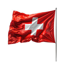 A detailed and realistic rendering of the Swiss flag waving against a black background.
