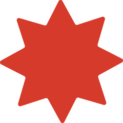 A stylized eight pointed star shape in a bold deep red color set against a clean transparent background, graphic element, symbolic shape, abstract form, simple design, isolated object