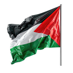 The Palestinian flag is waving.