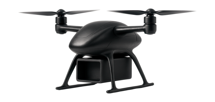 Dual-rotor vertical take-off drone designed for efficient parcel delivery.